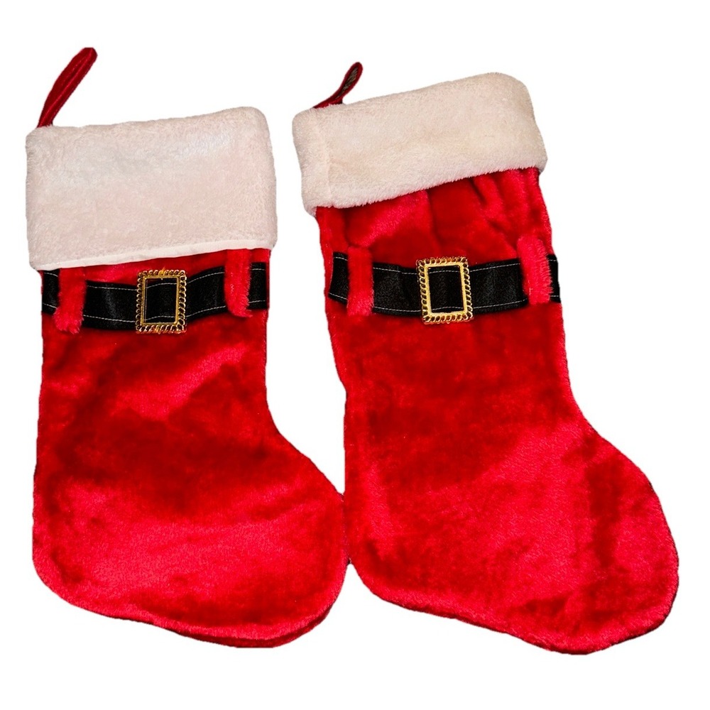 Dan Dee Christmas Stocking Plush Faux Gold Buckle Lot Of 2  17" 2016 Hanging